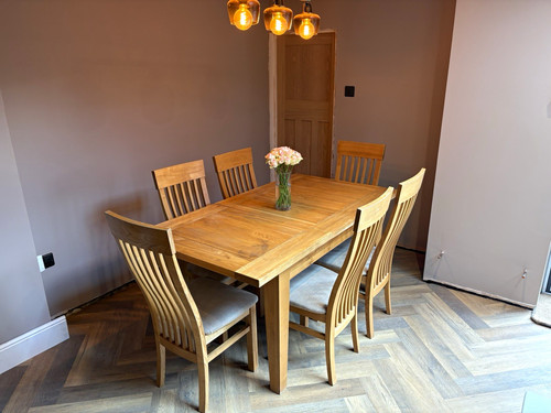 Solid oak dining table - oak, set