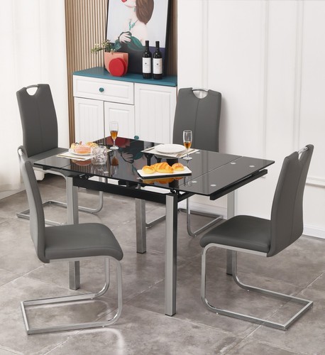 Dining table set black glass - table,